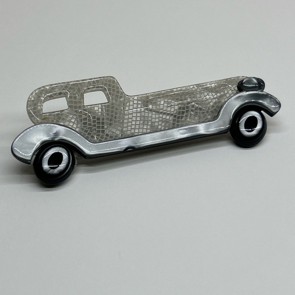 Vintage Lea Stein Paris Rolls Royce Phantom Car Brooch Pin Black and Silver